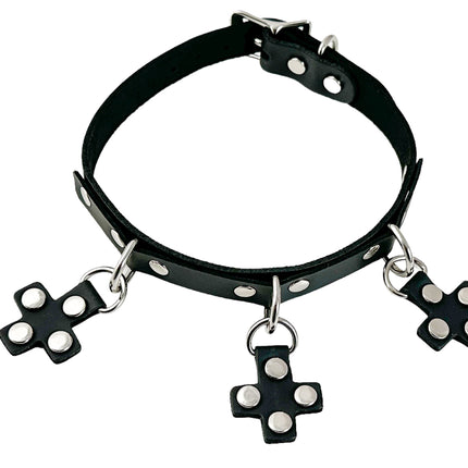 FCK575 CROSS HANGING LEATHER CHOKER