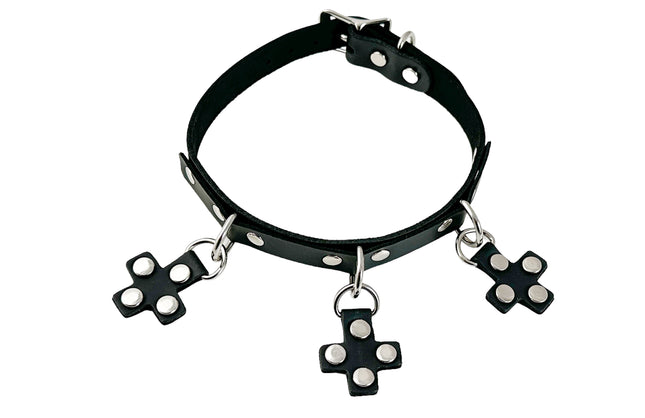 FCK575 CROSS HANGING LEATHER CHOKER
