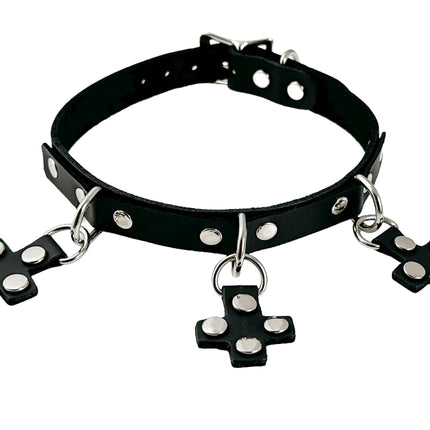 FCK575 CROSS HANGING LEATHER CHOKER