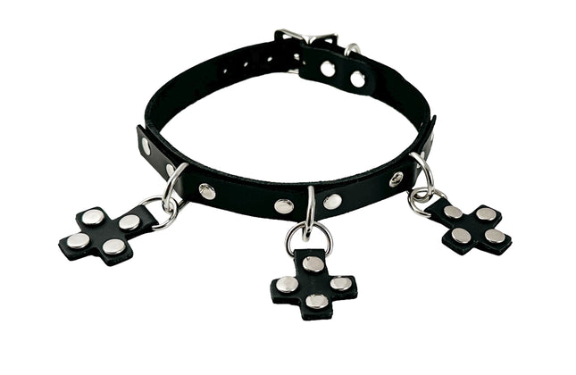 FCK575 CROSS HANGING LEATHER CHOKER