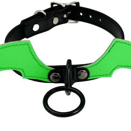 FCK600 BAT HEART RING  PATENT NEON BONDAGE CHOKER