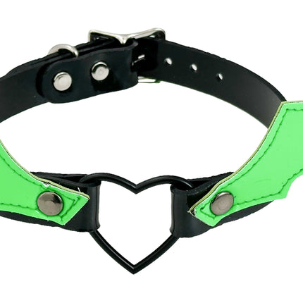 FCK600 BAT HEART RING  PATENT NEON BONDAGE CHOKER