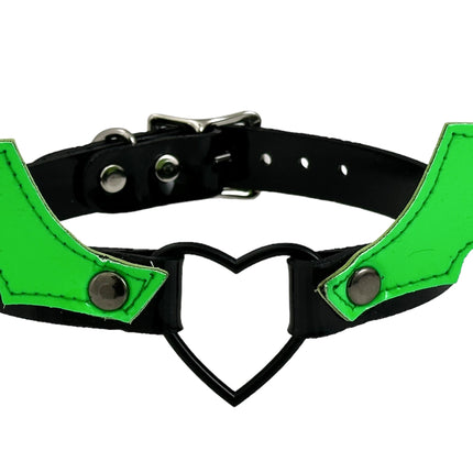 FCK600 BAT HEART RING  PATENT NEON BONDAGE CHOKER