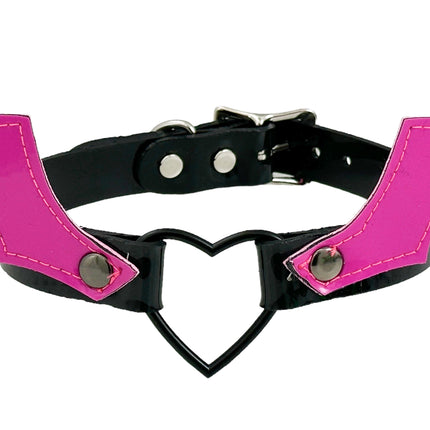 FCK600 BAT HEART RING  PATENT NEON BONDAGE CHOKER
