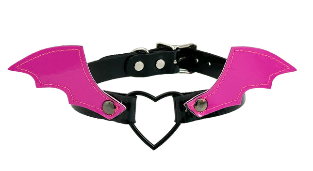 FCK600 BAT HEART RING  PATENT NEON BONDAGE CHOKER