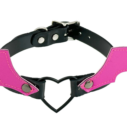 FCK600 BAT HEART RING  PATENT NEON BONDAGE CHOKER