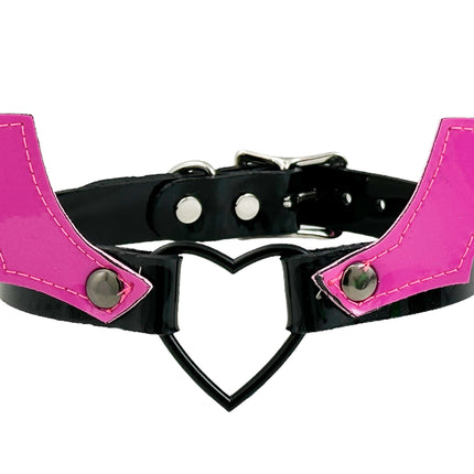 FCK600 BAT HEART RING  PATENT NEON BONDAGE CHOKER