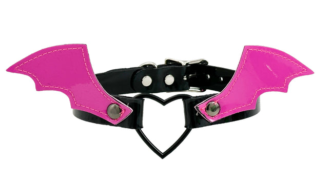 FCK600 BAT HEART RING  PATENT NEON BONDAGE CHOKER