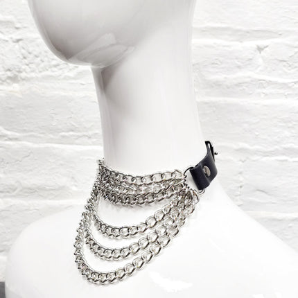 FCK610  6 ROW  STEEL HANGING CHAIN CHOKER GENUINE LEATHER