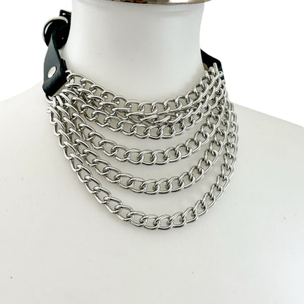 FCK610  6 ROW  STEEL HANGING CHAIN CHOKER GENUINE LEATHER