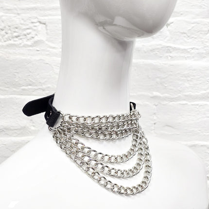 FCK610  6 ROW  STEEL HANGING CHAIN CHOKER GENUINE LEATHER