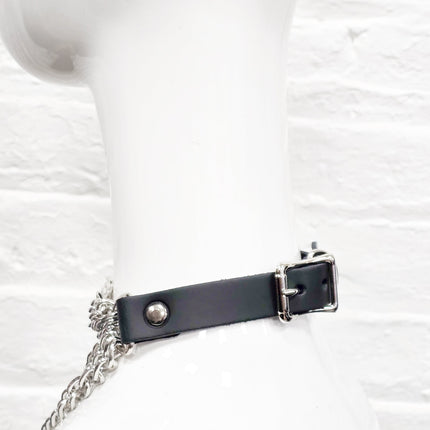 FCK610  6 ROW  STEEL HANGING CHAIN CHOKER GENUINE LEATHER
