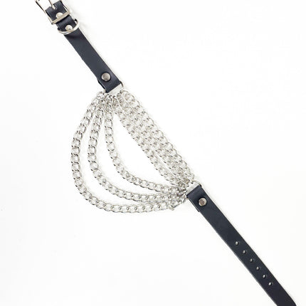 FCK610  6 ROW  STEEL HANGING CHAIN CHOKER GENUINE LEATHER