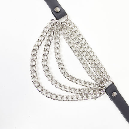 FCK610  6 ROW  STEEL HANGING CHAIN CHOKER GENUINE LEATHER