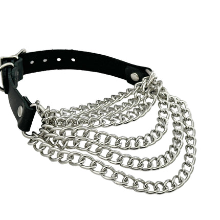 FCK610  6 ROW  STEEL HANGING CHAIN CHOKER GENUINE LEATHER
