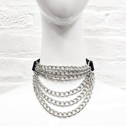 FCK610  6 ROW  STEEL HANGING CHAIN CHOKER GENUINE LEATHER