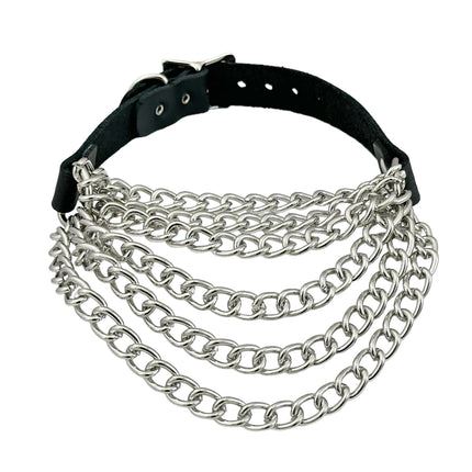FCK610  6 ROW  STEEL HANGING CHAIN CHOKER GENUINE LEATHER