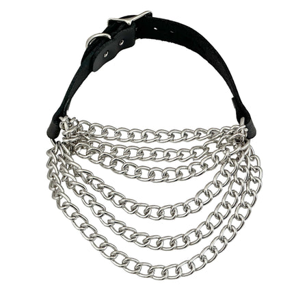 FCK610  6 ROW  STEEL HANGING CHAIN CHOKER GENUINE LEATHER