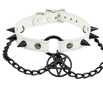 FCK615WHITE-BS  SPIKE CONE  WITH PENTAGRAM CHOKER