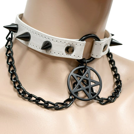 FCK615WHITE-BS  SPIKE CONE  WITH PENTAGRAM CHOKER