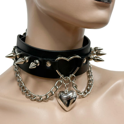 FCK620  HEART RING SPIKE PENDANT CHOKER