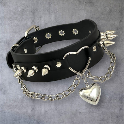 FCK620  HEART RING SPIKE PENDANT CHOKER