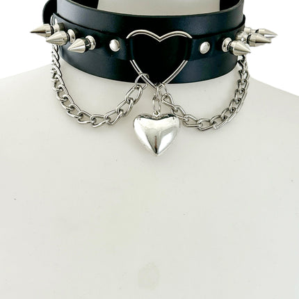 FCK620  HEART RING SPIKE PENDANT CHOKER