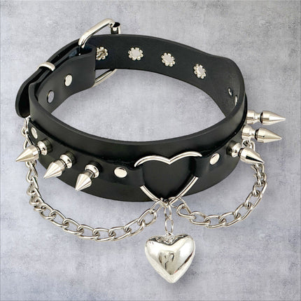 FCK620  HEART RING SPIKE PENDANT CHOKER