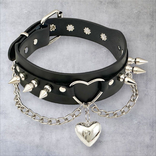 FCK620  HEART RING SPIKE PENDANT CHOKER