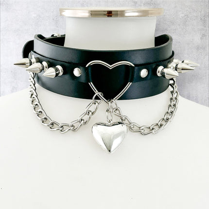 FCK620  HEART RING SPIKE PENDANT CHOKER
