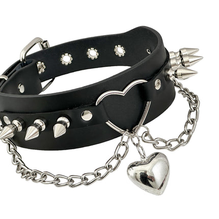 FCK620  HEART RING SPIKE PENDANT CHOKER
