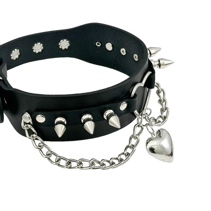FCK620  HEART RING SPIKE PENDANT CHOKER