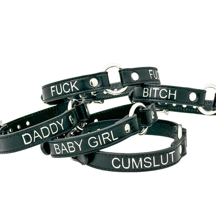 FCK630SIL-SIL  SILVER PRINTED NAME VEGAN CHOKER WITH RING