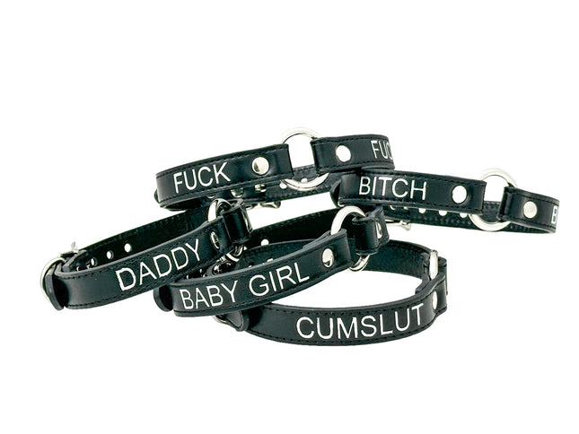 FCK630SIL-SIL  SILVER PRINTED NAME VEGAN CHOKER WITH RING
