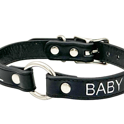 FCK630SIL-SIL  SILVER PRINTED NAME VEGAN CHOKER WITH RING