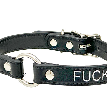 FCK630SIL-SIL  SILVER PRINTED NAME VEGAN CHOKER WITH RING