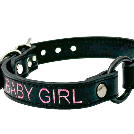 FCK630PS-BS  PINK PRINTED NAME VEGAN CHOKER WITH BLACK RING