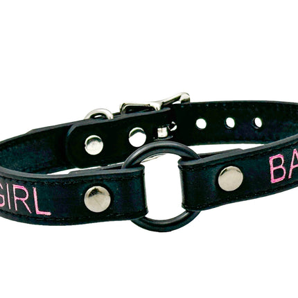 FCK630PS-BS  PINK PRINTED NAME VEGAN CHOKER WITH BLACK RING