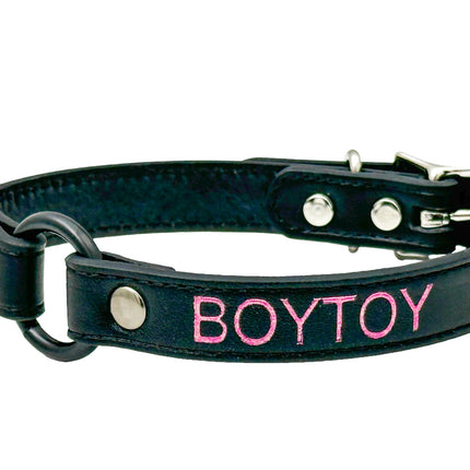 FCK630PS-BS  PINK PRINTED NAME VEGAN CHOKER WITH BLACK RING