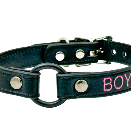 FCK630PS-BS  PINK PRINTED NAME VEGAN CHOKER WITH BLACK RING
