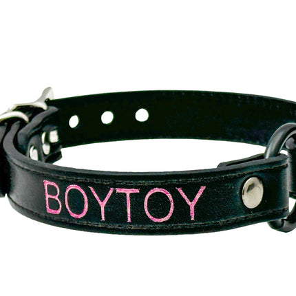 FCK630PS-BS  PINK PRINTED NAME VEGAN CHOKER WITH BLACK RING