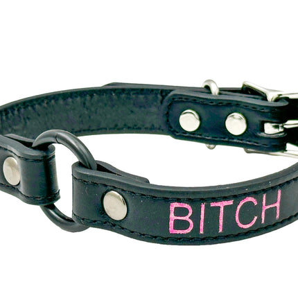 FCK630PS-BS  PINK PRINTED NAME VEGAN CHOKER WITH BLACK RING