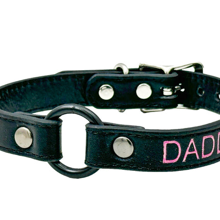 FCK630PS-BS  PINK PRINTED NAME VEGAN CHOKER WITH BLACK RING