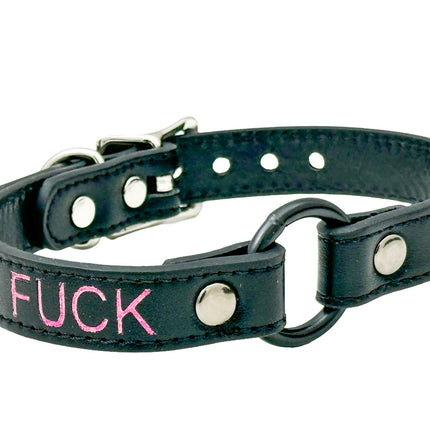 FCK630PS-BS  PINK PRINTED NAME VEGAN CHOKER WITH BLACK RING