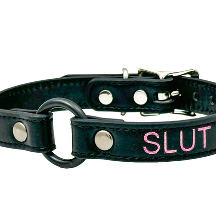 FCK630PS-BS  PINK PRINTED NAME VEGAN CHOKER WITH BLACK RING
