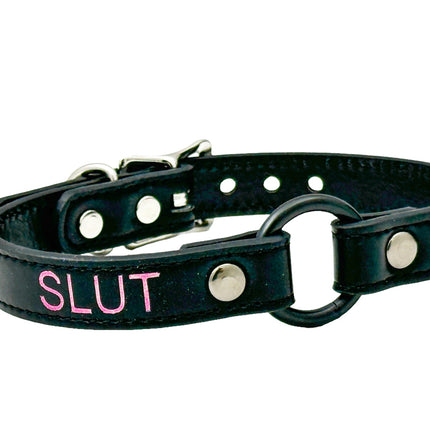 FCK630PS-BS  PINK PRINTED NAME VEGAN CHOKER WITH BLACK RING