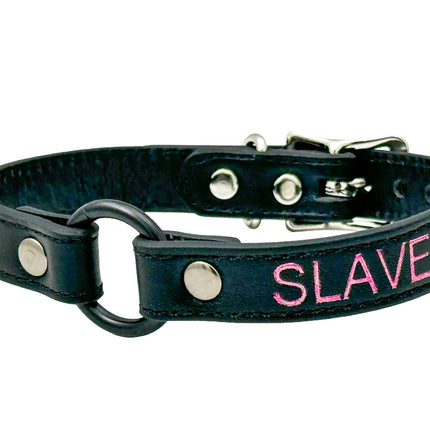 FCK630PS-BS  PINK PRINTED NAME VEGAN CHOKER WITH BLACK RING