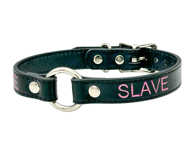 FCK630PS-SIL  PINK PRINTED NAME VEGAN CHOKER WITH SILVER RING