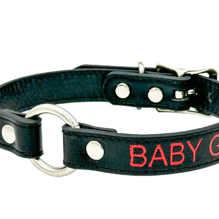 FCK630RS-SIL   RED PRINTED NAME VEGAN CHOKER WITH SILVER RING