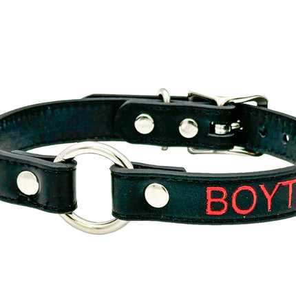 FCK630RS-SIL   RED PRINTED NAME VEGAN CHOKER WITH SILVER RING